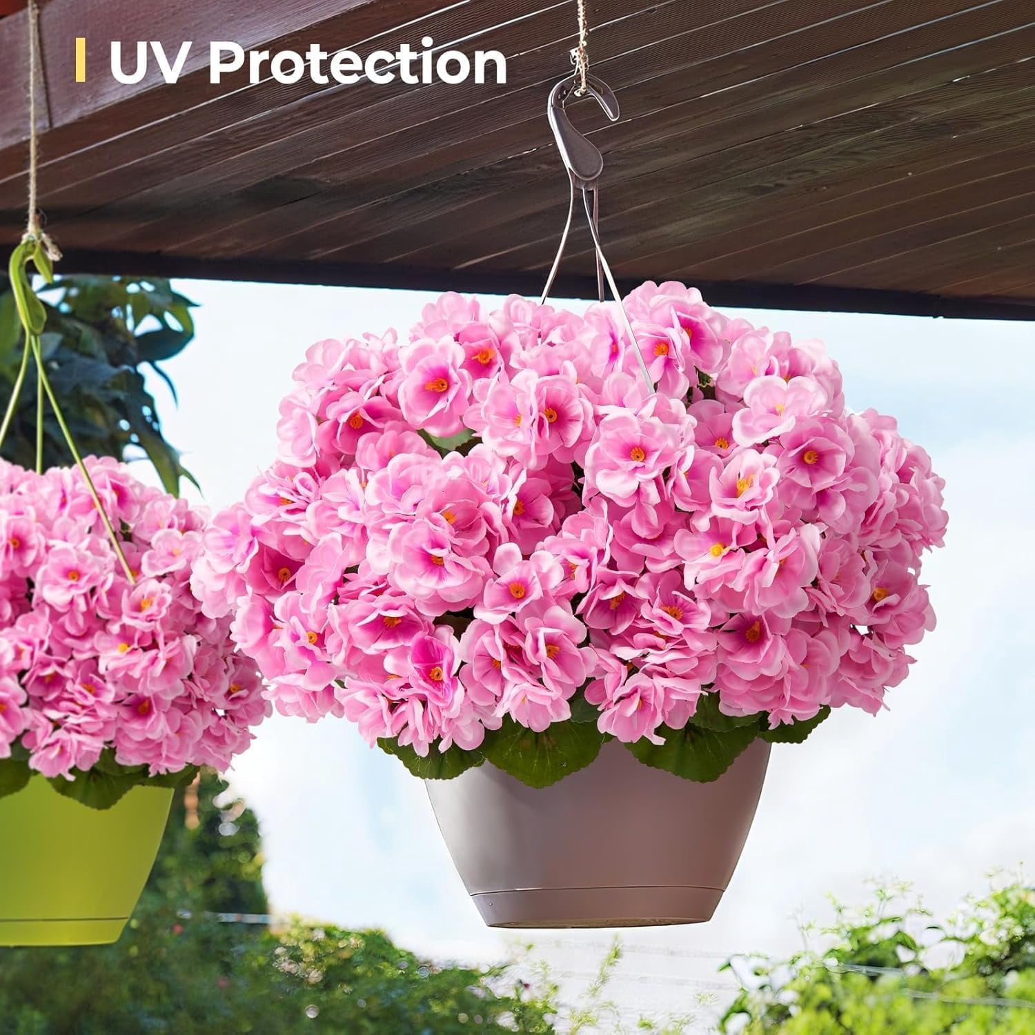 Artificial Geraniums for Outdoors Faux Plants UV Resistant Flowers Outside Fake Silk Flowers Bulk Realistic Plastic Greenery for Home Porch Planter Patio Decor, 6 Bundles (Pink)