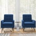 thumbnail image 3 of Gymax 2 Pieces Accent Chair Upholstered Armchair w/ Tufted Back & Metal Legs Blue, 3 of 10