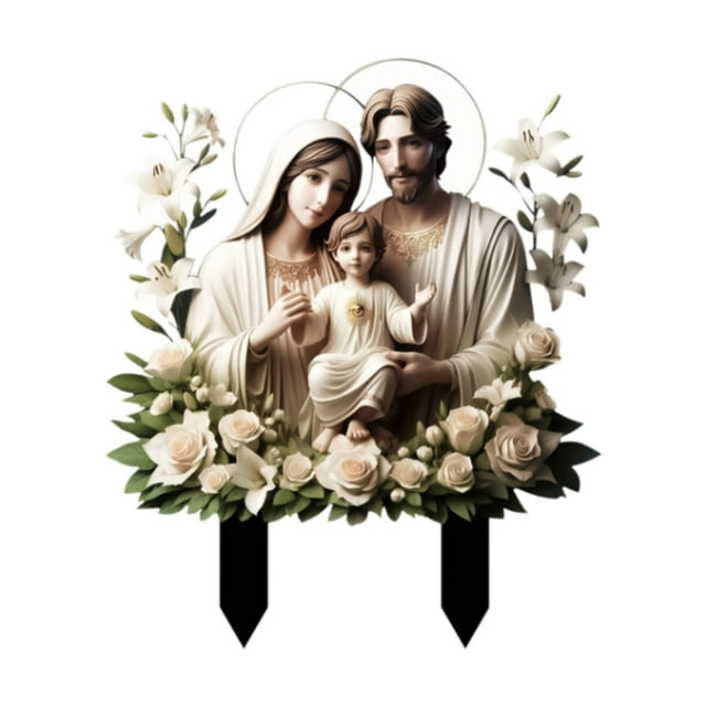 Solía Holy Family Garden Speller Decoración de macetas Diseño creativo Placa decorativa 2D acrílico para patio trasero exterior al aire libre