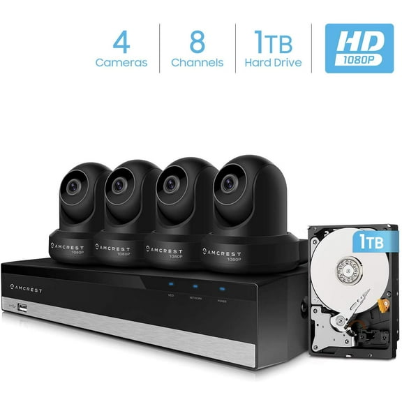 Amcrest 2MP Security Camera System w/ 4K 8CH NVR, (4) x 2-Megapixel Dome WiFi IP Cameras, Pan/Tilt Surveillance, Two-Way Audio, Pre-Installed 1TB Hard Drive, NV2108-IP2M-841B4-1TB (Black)