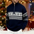 thumbnail image 2 of Men's Christmas Knit Half Zip Mockneck Sweater Coat Thermal Fit Fair Isle Patterned Knitwear Winter Outerwear Navy L, 2 of 4