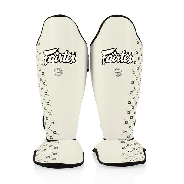 Espinilleras Fairtex SP5 Muay Thai para hombre, mujer y niños, color blanco