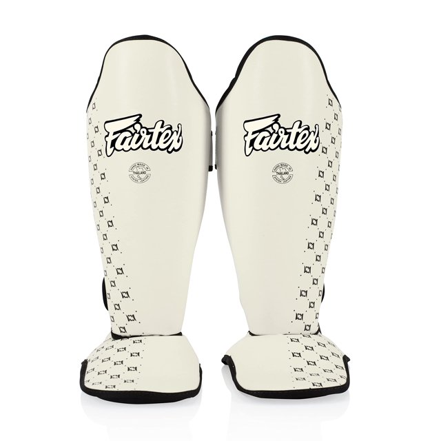 Espinilleras Fairtex SP5 Muay Thai para hombre, mujer y niños, color blanco