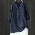 thumbnail image 3 of ZOHIUM Ladies Tops and Blouses Women's Solid Color Stand up Collar Button Cotton Long Sleeved Shirt Blouse Summer Tops for Women 2133 Summer Tops for Women 2116 (Navy Blue,XXL), 3 of 3