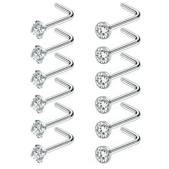 K-KED 12PCS Surgical Steel Nose Studs clear CZ Nostril Piercing Delicate Jewelry for Women-default