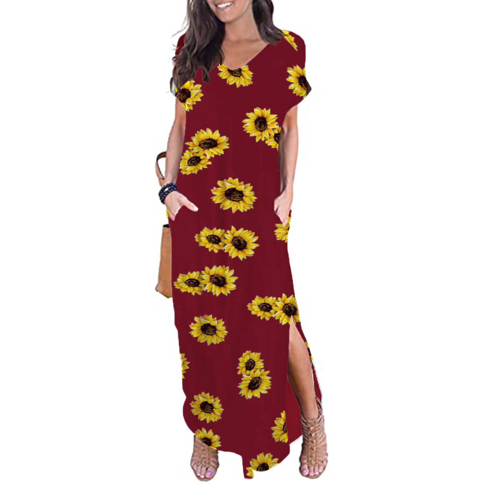 Tie-Dye Womens Sundress Ladies Loose Long Dress Beach Pullover Maxi Boho Dress