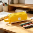 thumbnail image 6 of Double Layer Large Capacity Pencil Case Portable Cloth Organizer with Handle & Double Zipper, Ideal for Stationery Storage, Versatile Makeup Pouch, Gift for & Adults Yellow, 6 of 8