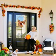 Cheapark Painted Iron Maple Leaf Pumpkin Wreath - Artificial Wall Hanging Decoration For Wedding, Fall And Halloween Decor