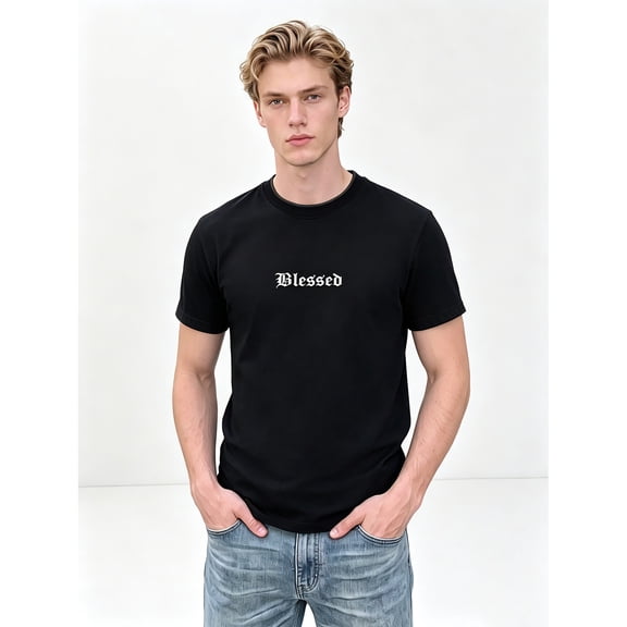 Men's Oversized Black T-Shirt with "Blessed" Graphic Tee