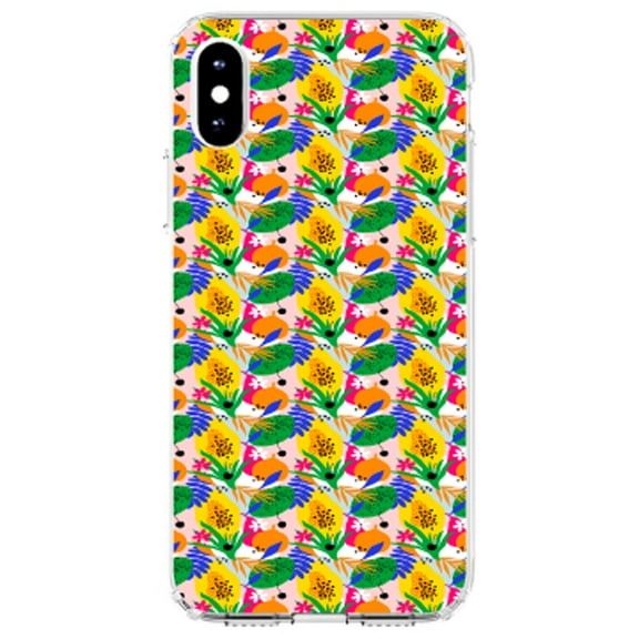 DistinctInk Clear Shockproof Hybrid Case for iPhone X / XS (5.8" Screen) - TPU Bumper, Acrylic Back, Tempered Glass Screen Protector - Summer Vibes Floral Pattern Green Yellow Blue