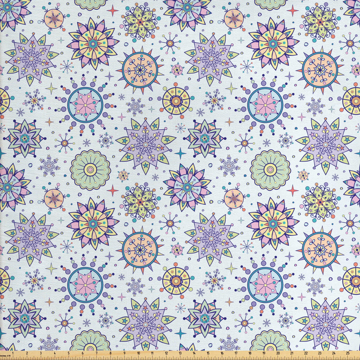 Winter Fabric by The Yard, Pastel Colored Detailed Floral Snow Blizzard