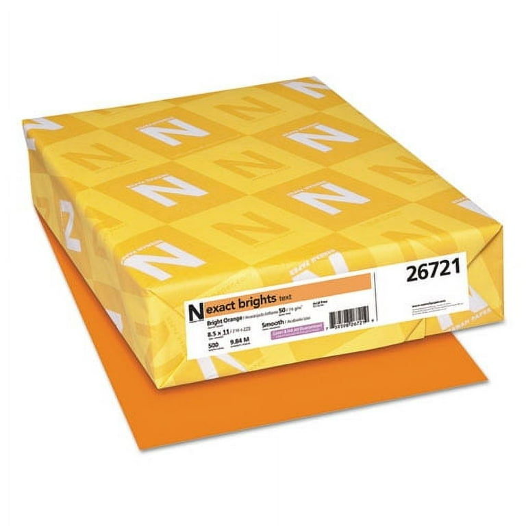 Exact Brights Paper, 20 lb Bond Weight, 8.5 x 11, Bright Orange, 500/Ream Exact Brights Paper, 20 lb Bond Weight, 8.5 x 11, Bright Orange, 500/Ream