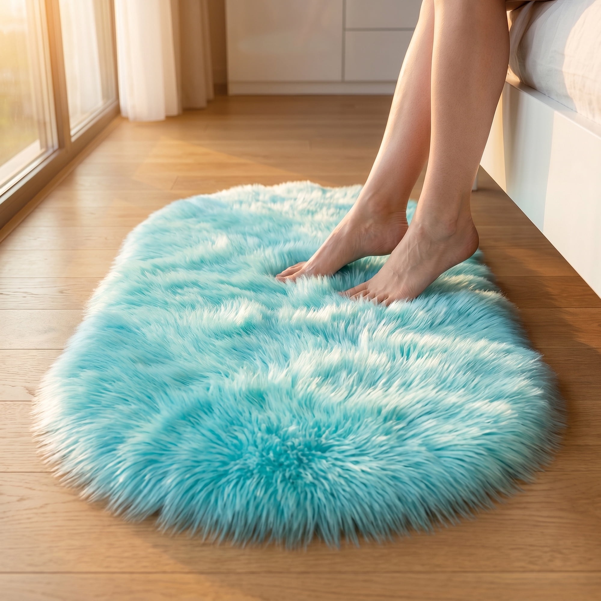 Unique Bargains Shaggy Area Rug Ultra Fluffy Non-Slip Fuzzy Carpet 35" x 24" Blue