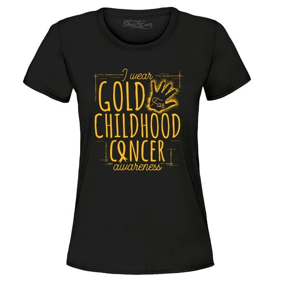 Shop4Ever Women's I Wear Gold for Childhood Cancer Awareness Graphic T-Shirt XXX-Large Black
