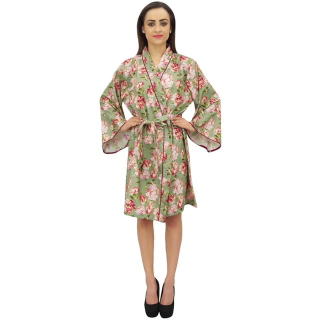 Bimba Robe de Chambre Florale pour Femmes Kimono de Demoiselle d'Honneur Noir