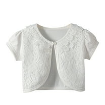 Kids Girls Boys Lace Short Sleeve Princess Bolero Cardigan Tops Size 110 White