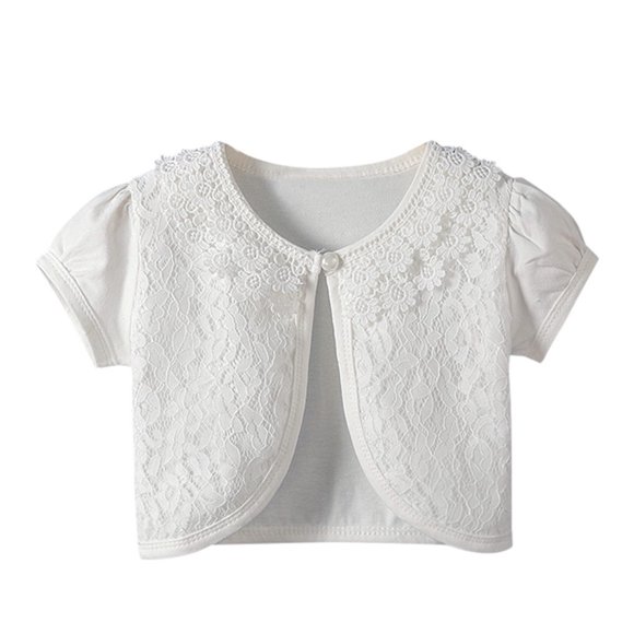 sertiohcv T-Shirts pour Filles à Volants Manches Courtes Été Tout-Petits Enfants Bébé Petites Filles Dentelle Princesse Boléro Cardigan Boléro Hauts Vêtements Blanc Taille pour 3-4 Ans