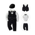 thumbnail image 2 of Povozer Baby Boy Shirt & Tie Baby Boy Dress Suit Clothes Sets Tuxedo Gentleman Suits Outfits Bowtie Shirt Suspenders Pants Beret Hat 60 70 80 90 100 for 0-6 Months,Black, 2 of 9