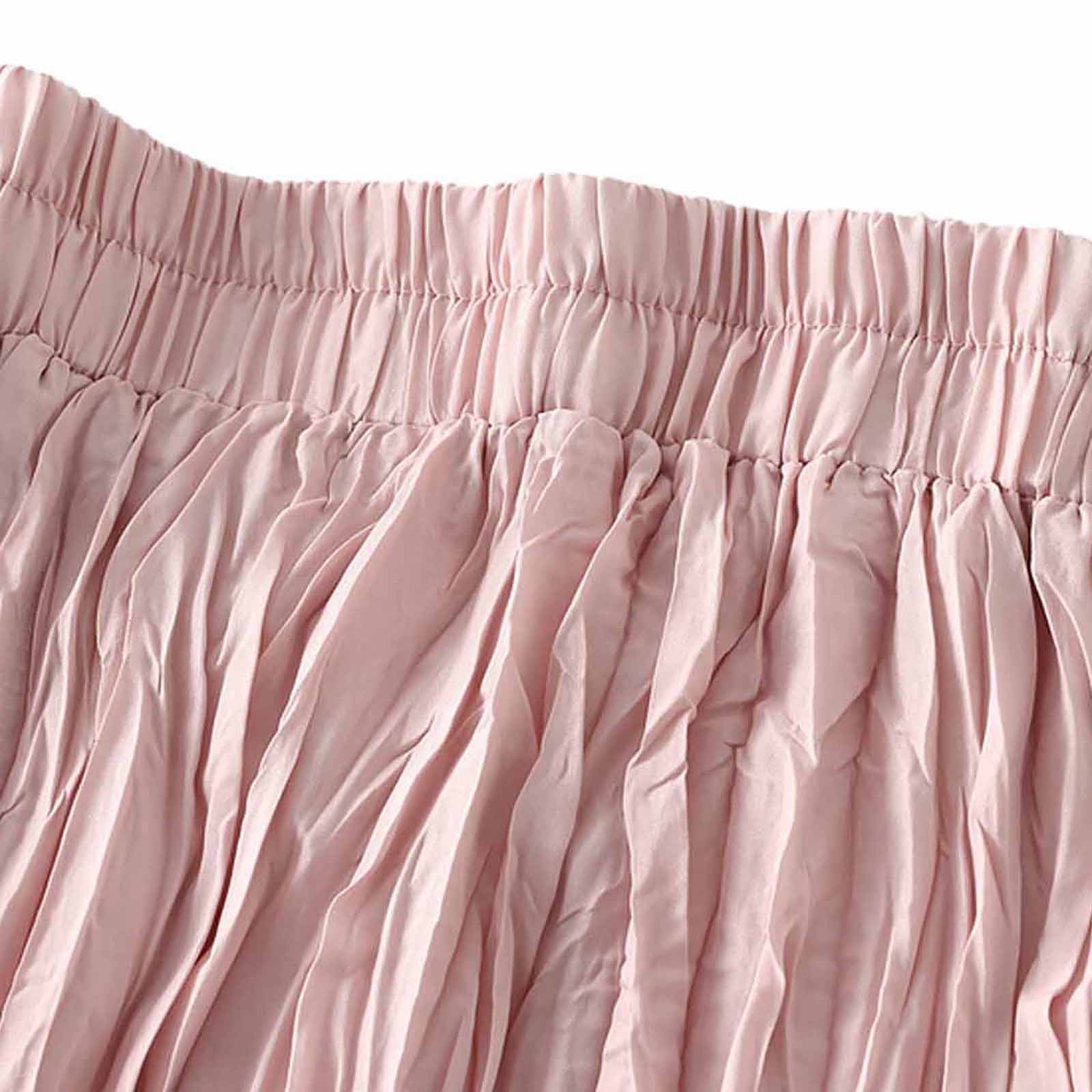 Cavosen Summer Skirts for Women Knee Length Midi Calf Length Skirts Pleated Pencil Skirts High Elastic Waist Solid Color Summer Skirts Flowy Slimming Dress Beachwear Pink
