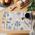 thumbnail image 2 of Blue Flower Vintage Placemats Set of 12, Abstract Ethnic Floral Pastoral Placemats for Dining Table, Place Mats for Kitchen Tabletop, Waterproof Wipeable Dining Table Mats Set, 2 of 9