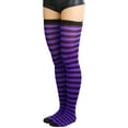 thumbnail image 3 of ToBeInStyle Women's Horizontal Striped Thigh Highs - Black/Purple - One Size, 3 of 6