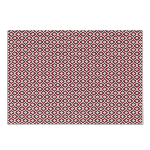 Ikat Cutting Board, Geometric Illustration Curved Lines Oval Shapes Traditional South East Motifs, Decorative Tempered Glass Cutting and Serving Board, Small Size, Maroon White, by Ambesonne