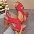 thumbnail image 5 of Platforms Heeled Sandals for Women Open Toe Ankle Strap Summer Dressy Sandals Chunky Block Heel Solid Color Comfort Vintage Trendy Dressy Non Slip Breathable Walking Casual Shoes, 5 of 6