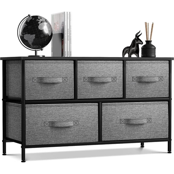 Neatifyes Dresser with 5 Drawers - Storage Chest Organizer Unit with Steel Frame, Wood Top, Easy Pull Fabric Bins - Long Wide TV Stand for Bedroom Furniture, Hallway, Closet & Office Organization