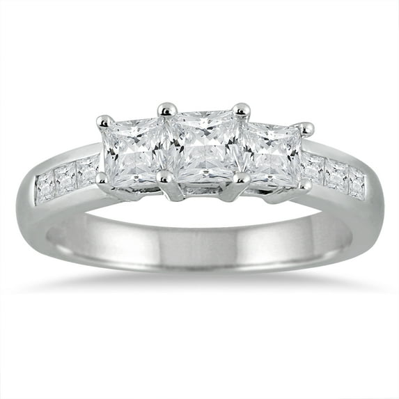 SZUL Women's 1 1/2 Carat TW Princess Cut Diamond Three Stone Ring in 14K White Gold (J-K-L Color, SI1-SI2 Clarity)