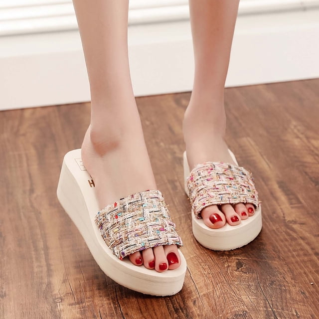 Zapatos de cuña con chanclas de verano para mujer, cómodos zapatos informales de playa Wmkox8yii hj789
