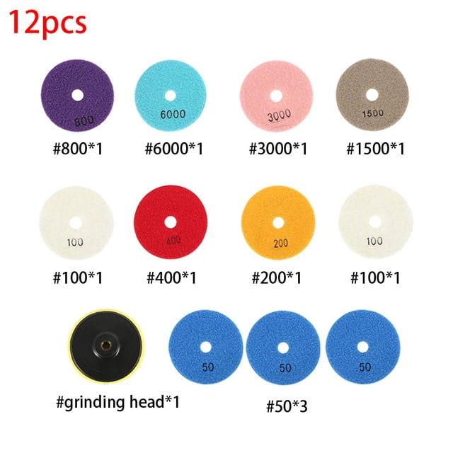 Riwesomey Juego de almohadillas para pulir diamantes, 12 Uds., rueda para pulir, piedra de granito, hormigón, mármol, discos de molienda afilados, juego Artesanía Riwesomey TO005157-00