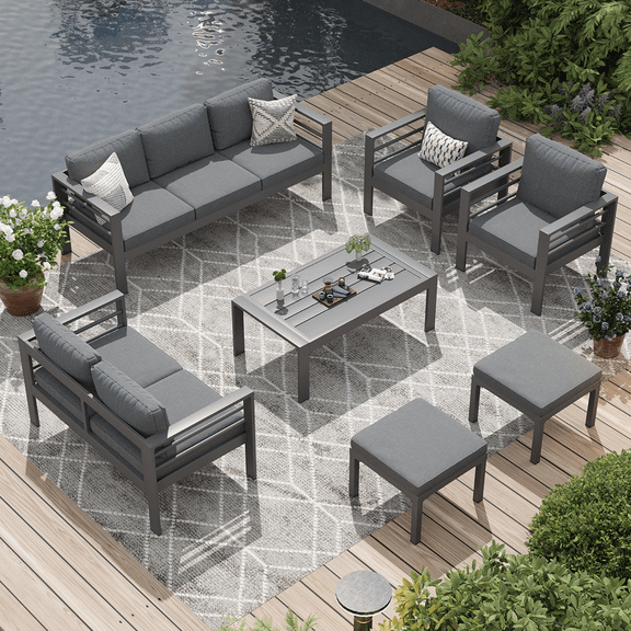 AECOJOY Aluminum Outdoor Furniture Set 7 Pieces Sectional Sofa Patio Conversation Set - Dark Gray