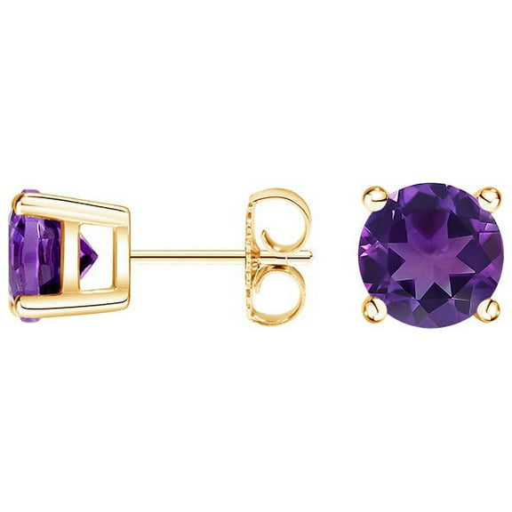 14k Gold Over 925 Sterling Silver Amethyst Stud Earrings