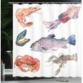 thumbnail image 4 of Ambesonne Fish Shower Curtain, Sea Animals Watercolor, 69"Wx84"L, Mustard Navy, 4 of 5