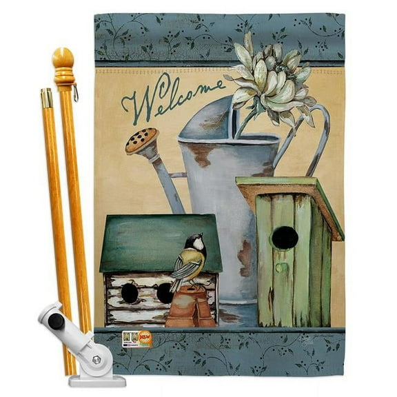 Breeze Decor BD-SH-HS-100075-IP-BO-D-US18-SB 28 x 40 in. Welcome Spring Garden Inspirational Sweet Home Impressions Decorative Vertical Double Sided House Flag Set with Pole Bracket Hardware