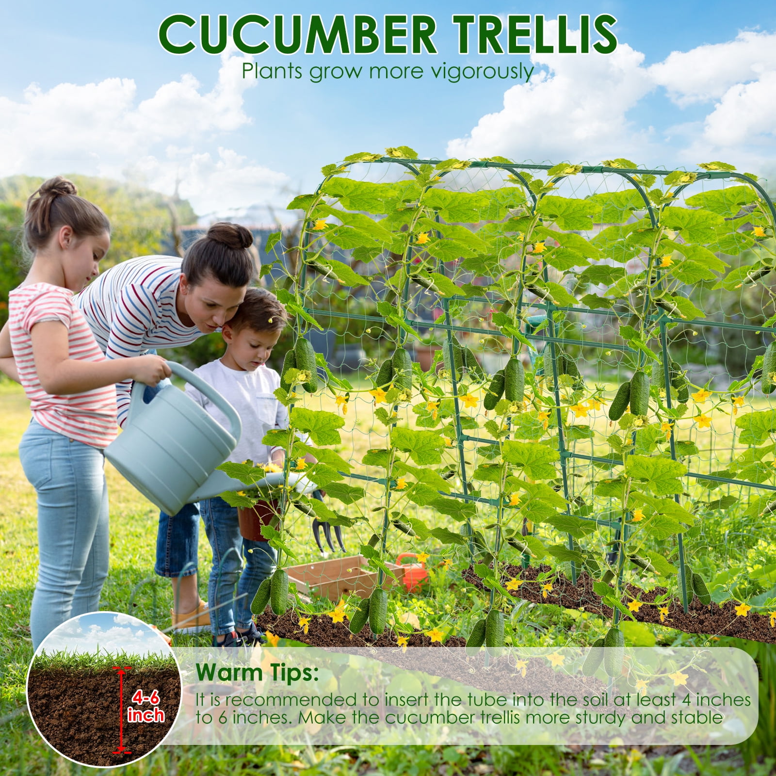 Threns Cucumber Trellis for Raised Bed U Shape Vegetable Trellis Easy to Install Cucumber Support Frame Metal Pea Tunnel for Climbing Plants Tomato Vegetable