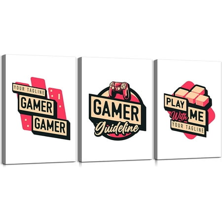3 Pieces Video Game Wall Art Gamer Guideline Canvas Prints Gaming Decorations for Room Gamer Room Decor Kids Room Decor for Boys Game Room Decor for Playstation Ready to Hang 12x16x3