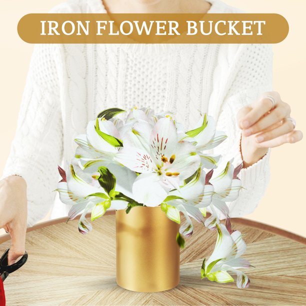 WEUVEB Florero Metálico Dorado Estilo Rústico Para Arreglo Floral Y Del Hogar