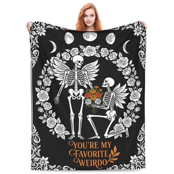 Skull Blanket Gifts for Women Men, Rose Skull Throw Blanket, Soft Cozy Flannel Blanket Gift for Couple, Boyfriend Girlfriend, Wife Husband, Anniversary Decor 50x40