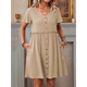 thumbnail image 4 of Vestido Bohemio de Fiesta para Mujer, de Corta, con Botones y Cuello en V, con Bolsillos, Color Albaricoque S, 4 of 6