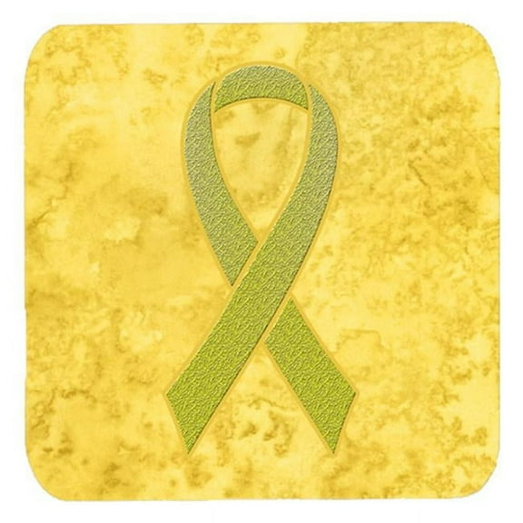 3.5 x 3.5 In. Yellow Ribbon for Sarcoma, Bone or Bladder Cancer Awareness Foam Coasters, Set of 4
