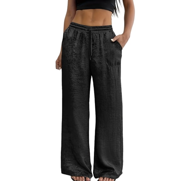 DHFJKG Metallic Pants For Women Glitter Drawstring Waist Loose Fit Wide Leg Trousers Summer Going Out Clothes Stylish Trousers