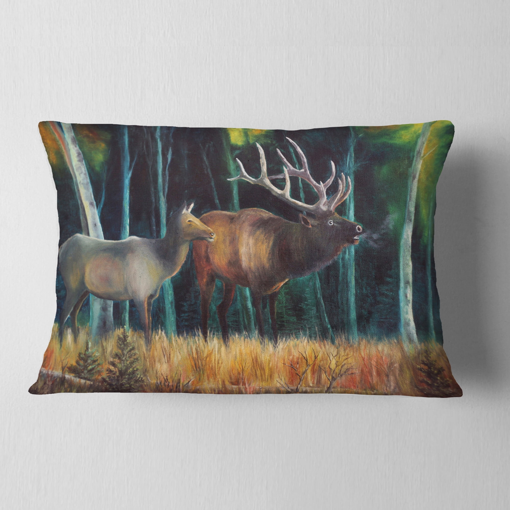 Designart Wandering Deer in Forest - Animal Throw Pillow - 12x20