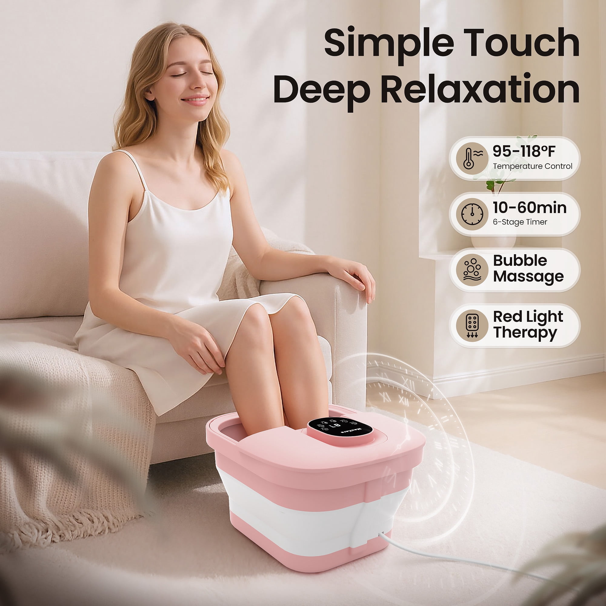 MaxKare Collapsible Foot Spa with Massager and Heat, Foot Spa Massager with Bubble Heat, Pink