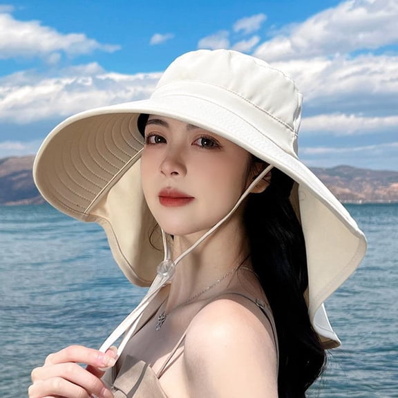 SikaFu Summer Outdoor Sunscreen Sun Hat With Ponytail Hat Female Version Of Fashion Big Eaves Showed Face Small Shawl Fisherman Hat
