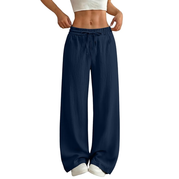 Hueook Womens Sweatpants Cotton Petite Pants Summer Trendy Casual Daily Pocket Pants Navy M