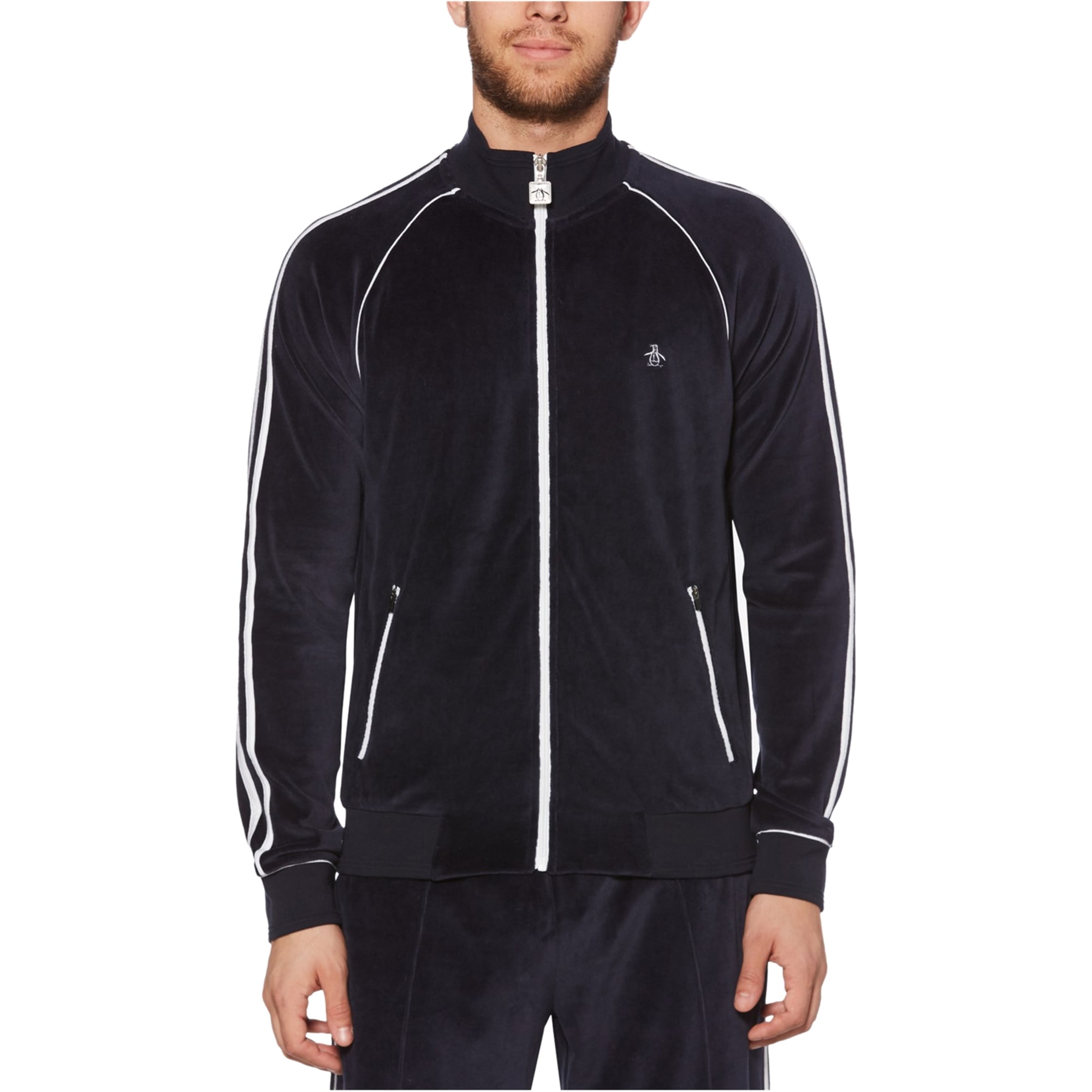 Original Penguin Penguin Mens Velour Track Jacket, Blue, Large