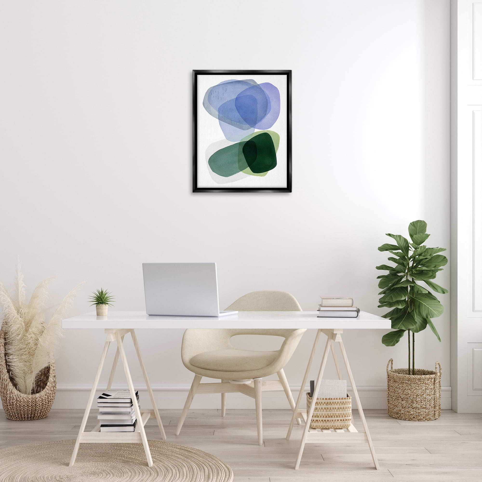 Stupell Industries Minimalist Opaque Shapes Abstract Painting Black Floater Framed Canvas Art Print Wall Art, 25 x 31
