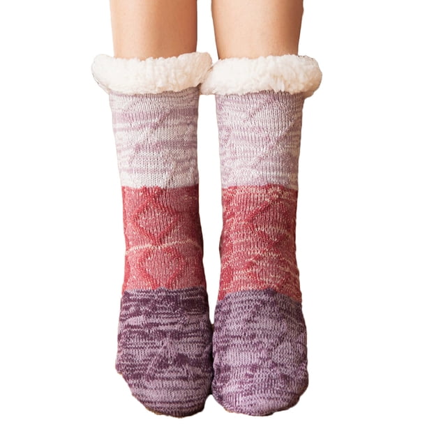 Calcetines de mujer para niñas con estampado navideño de invierno, gruesos, cálidos, antideslizantes, peinados, hasta el suelo, calcetines para mujer