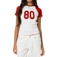 thumbnail image 2 of Gynyvoja Women Short Sleeve Jersey Crop Tops Y2k Graphic Tees Summer Teen Girls Crewneck Slim Fit T-Shirts Red L, 2 of 8